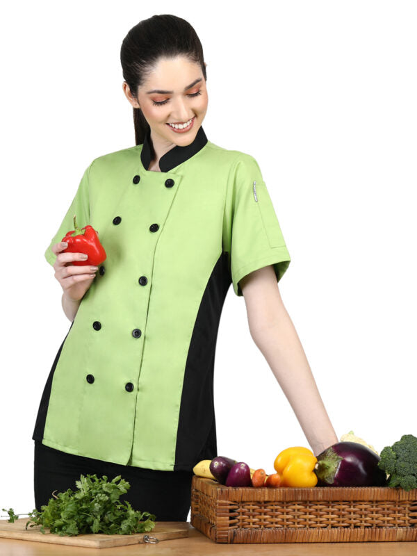 Short Sleeves Only Women’s Ladies Side Mesh Chef’s Coat Jacket By Uniformates – Green